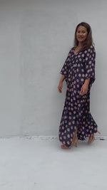 Mala Handworks Luna Polka Dot Kaftan in Navy and Pink