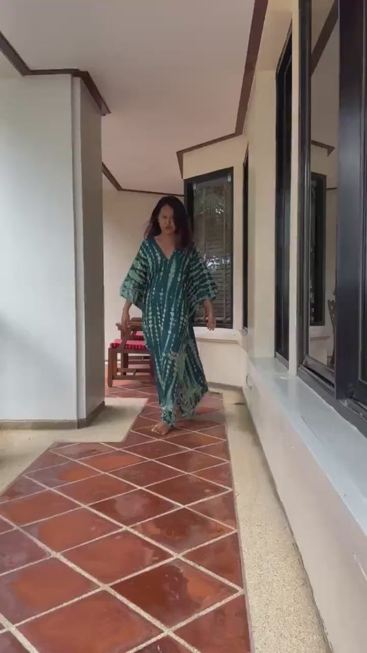 Mala Kaftan in Teal Green Tie Dye