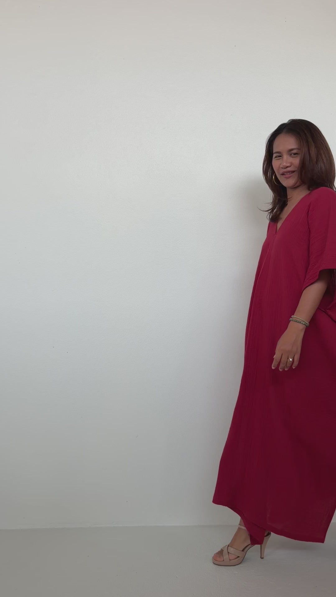 Penelope Double Gauze Cotton Kaftan in Ruby