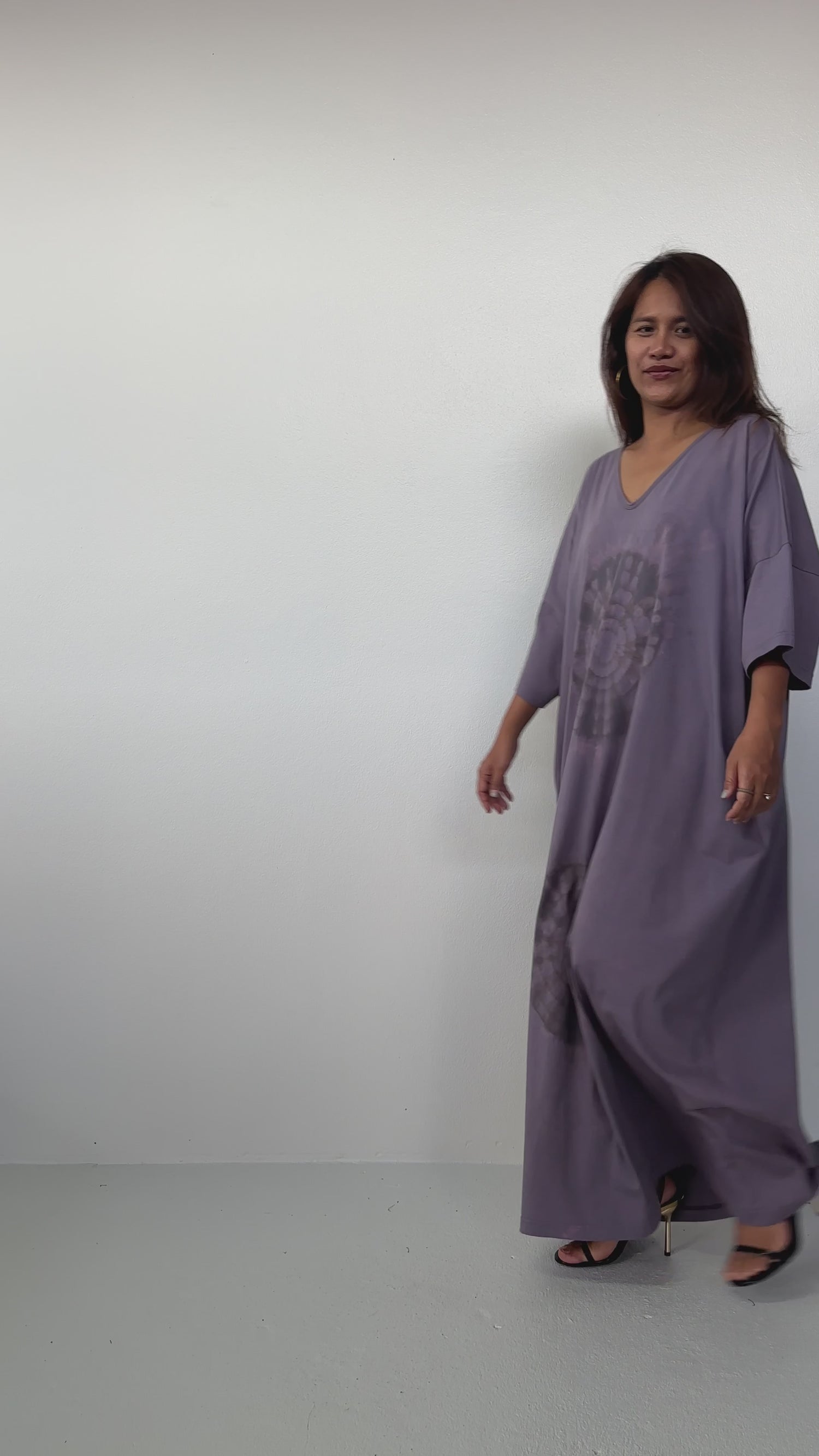 Olivia Cotton Kaftan in Gray with Mandala Tie Dye