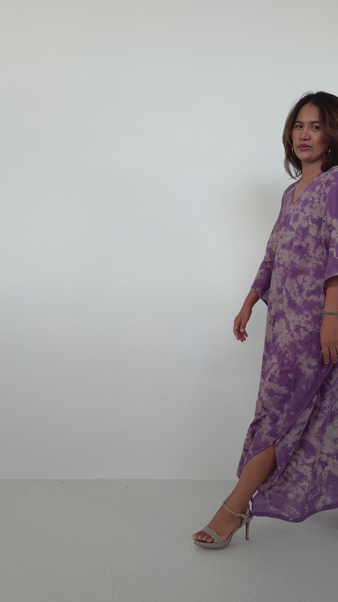 Olena Cotton Kaftan in Purple & Tan Tie Dye