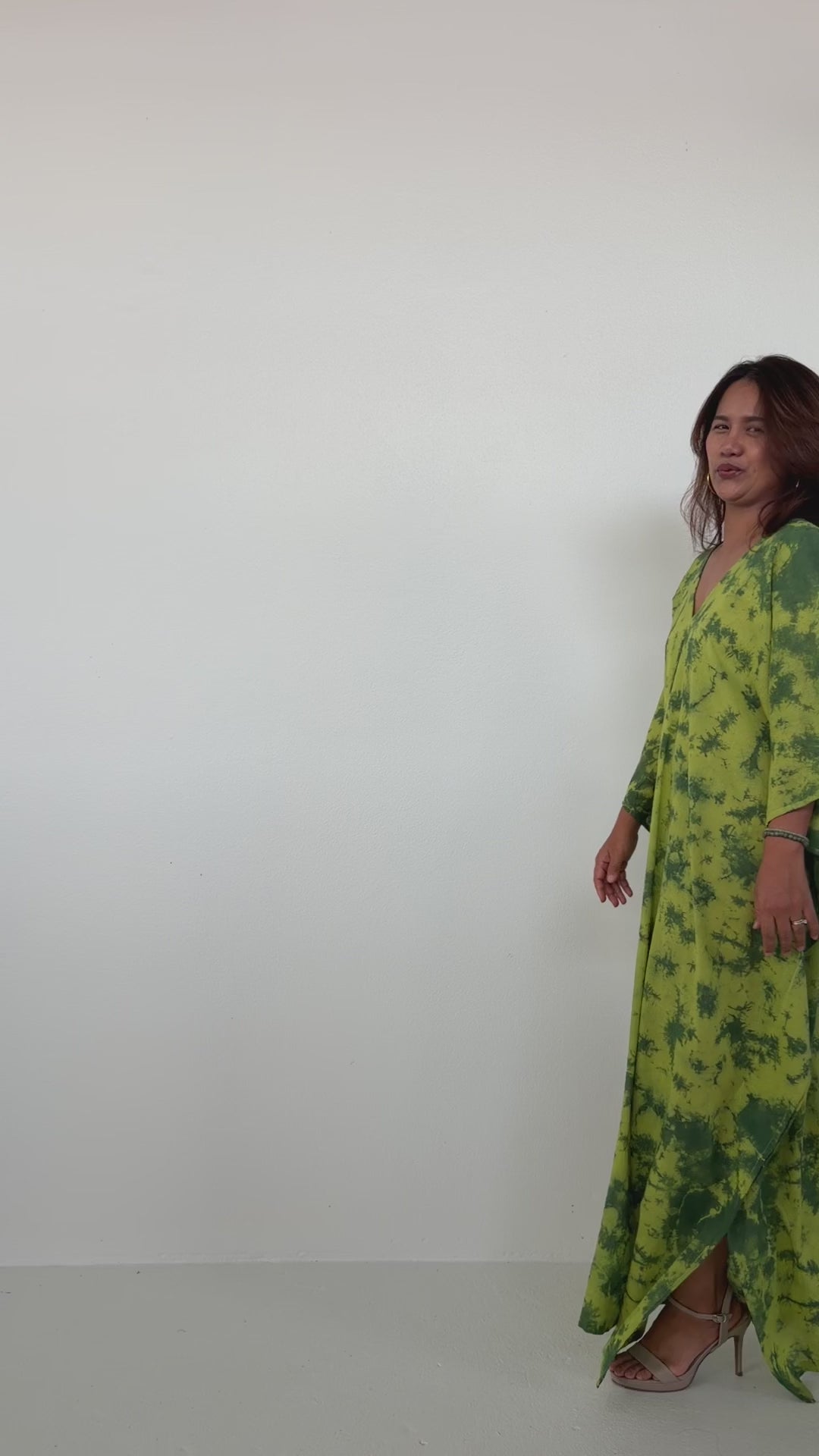 Olena Cotton Kaftan in Lime Tie Dye