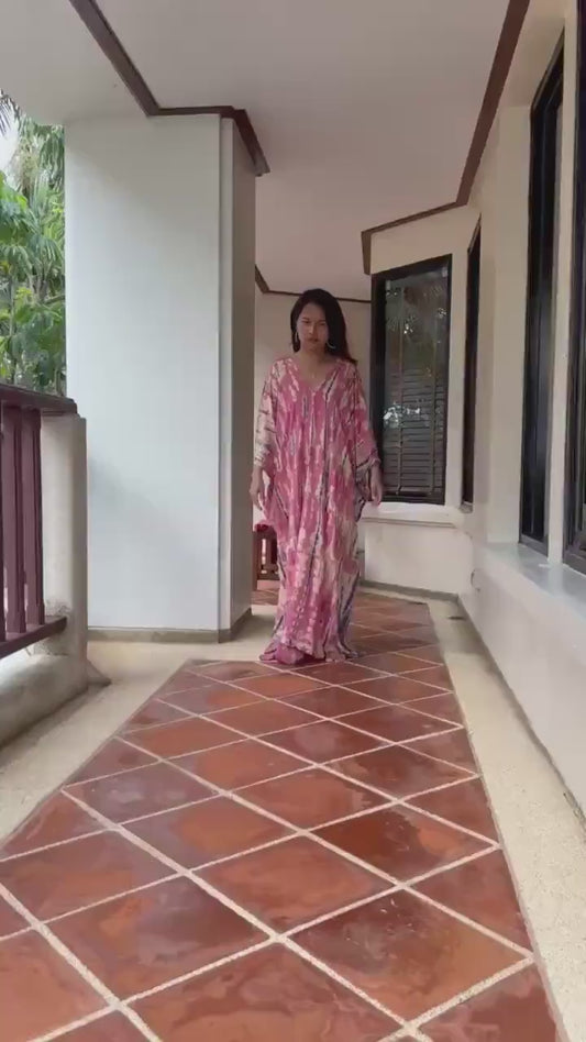 Mala Kaftan in Pink and Blue Tie Dye