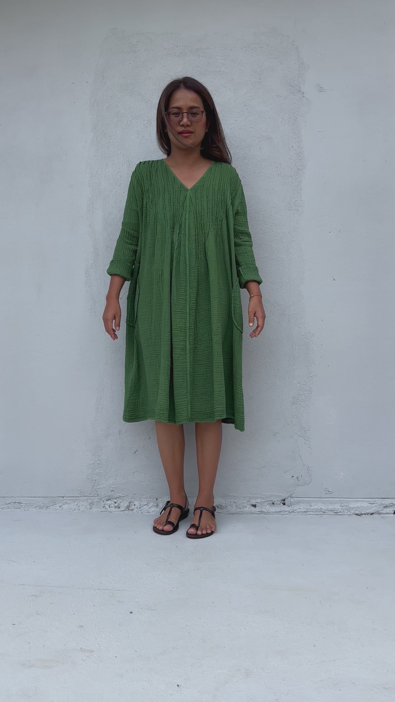 Bree Double Gauze Cotton Dress in Jade