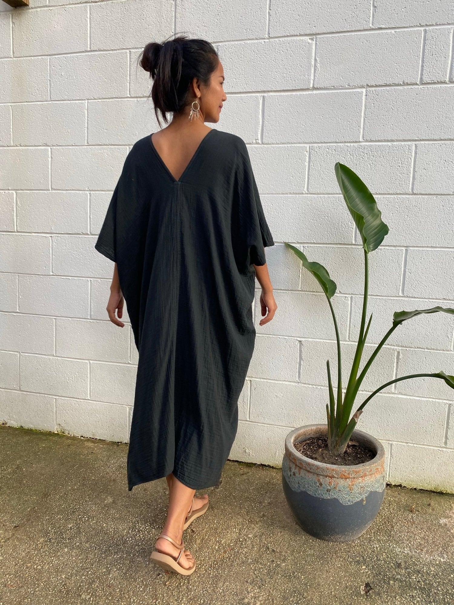 MALA handworks Skye Double Gauze Cotton Midi Kaftan in Black
