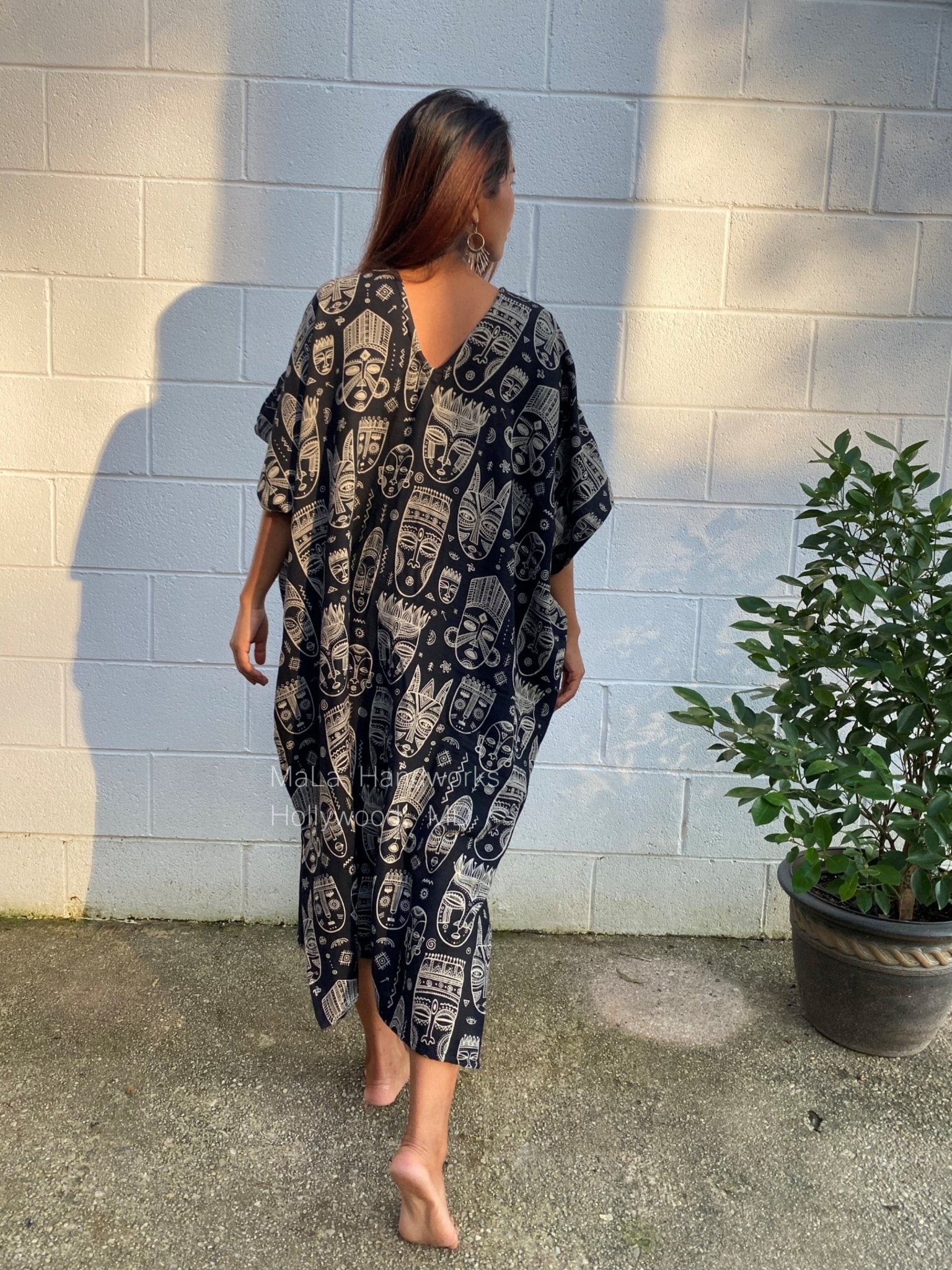 MALA handworks  Skye Double Gauze Cotton Midi Kaftan - Hand Screened Kaftan, African Print