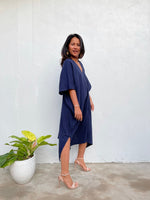 MALA handworks Skye Double Gauze Cotton Midi Kaftan in Blue