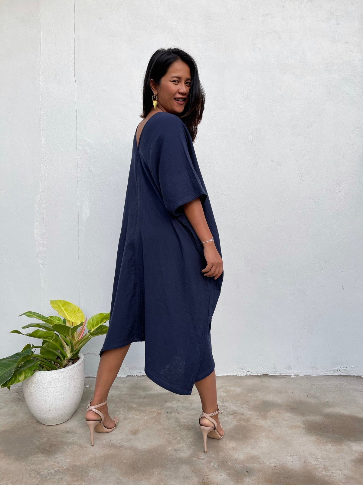 MALA handworks Skye Double Gauze Cotton Midi Kaftan in Blue
