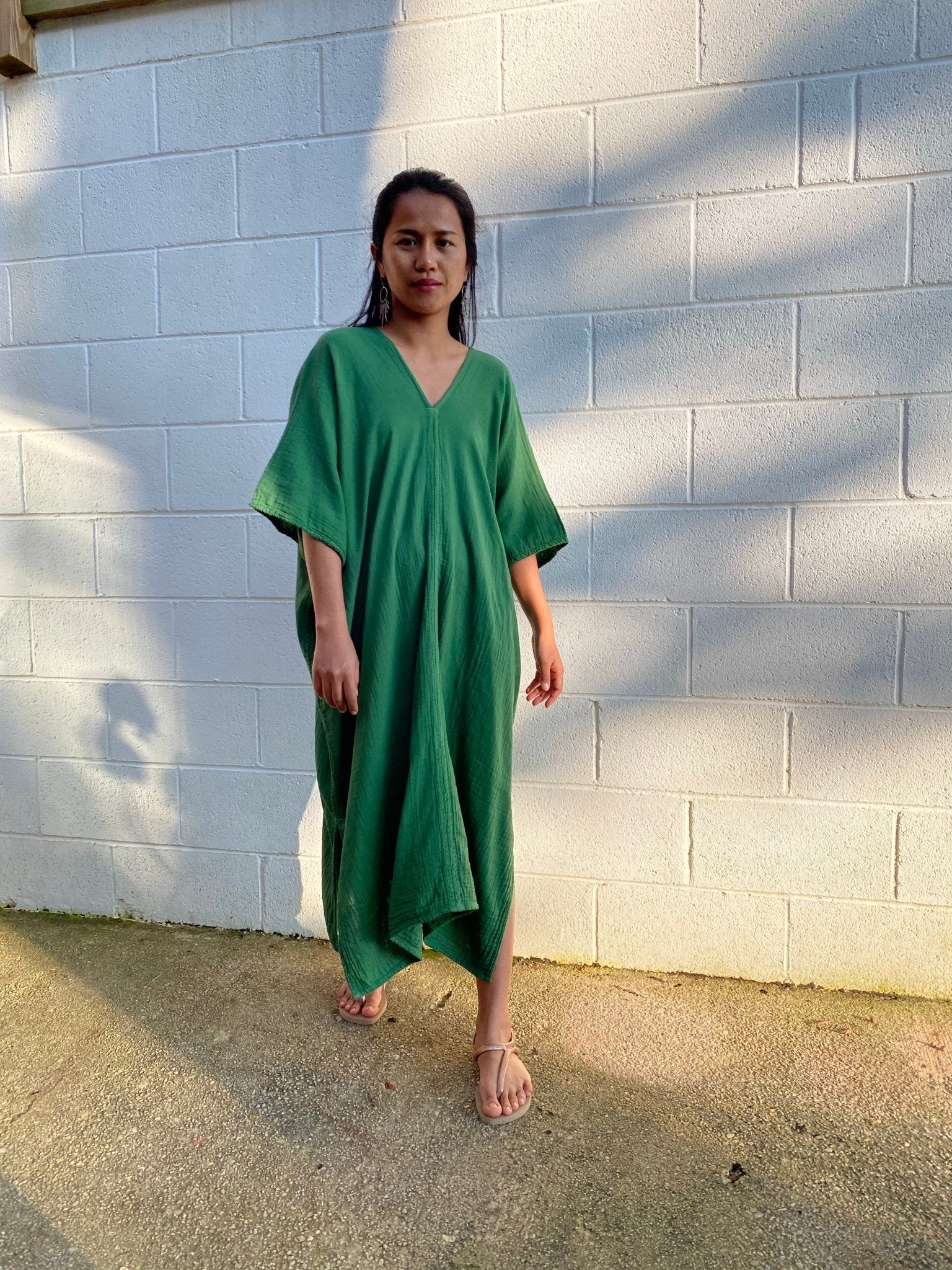 MALA handworks Skye Double Gauze Cotton Midi Kaftan in Emerald Green