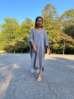 MALA handworks Skye Double Gauze Cotton Midi Kaftan in Gray