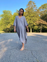 MALA handworks Skye Double Gauze Cotton Midi Kaftan in Gray