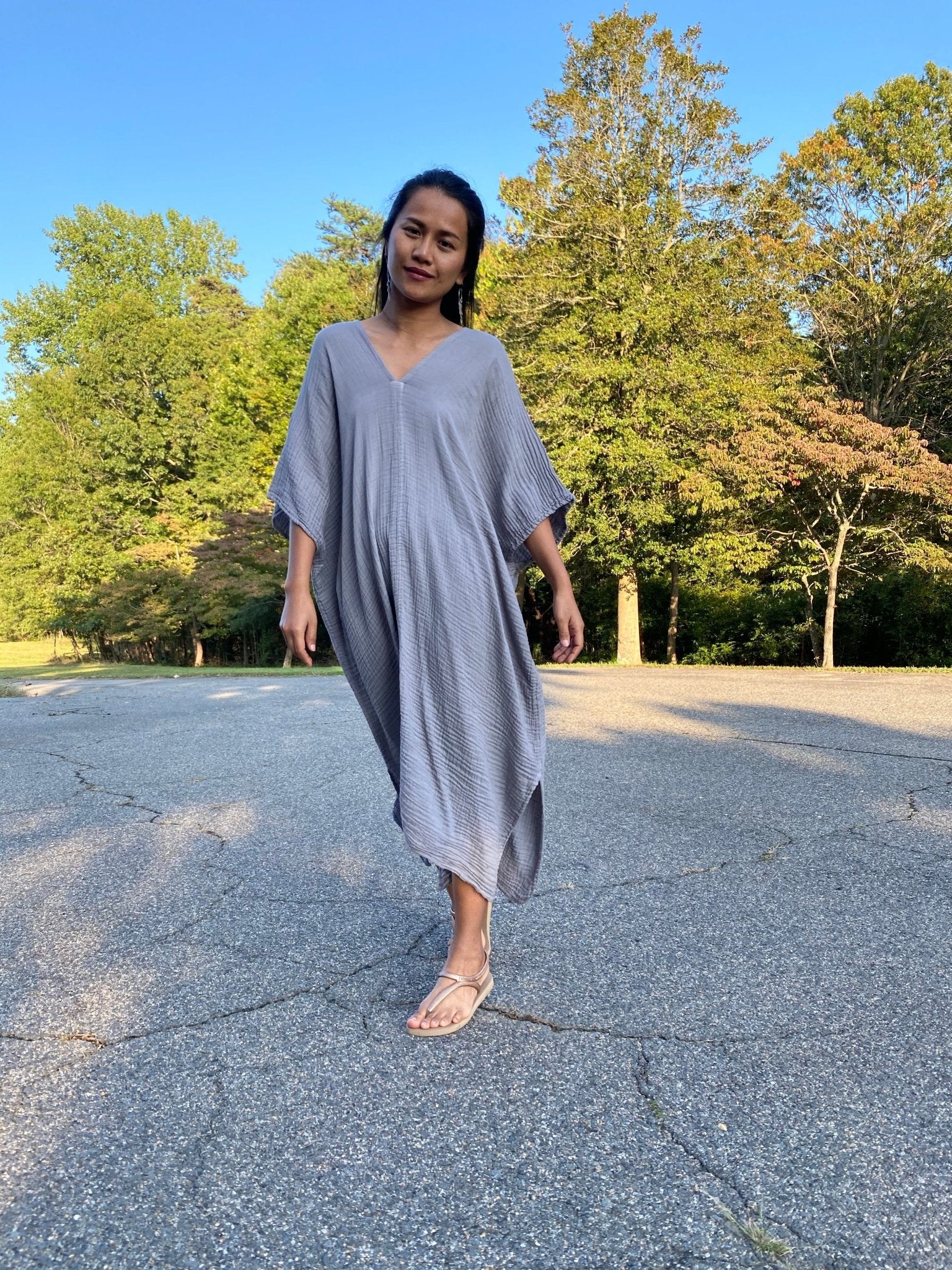 MALA handworks Skye Double Gauze Cotton Midi Kaftan in Gray