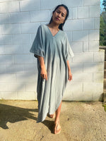 MALA handworks Skye Double Gauze Cotton Midi Kaftan in Green Sage