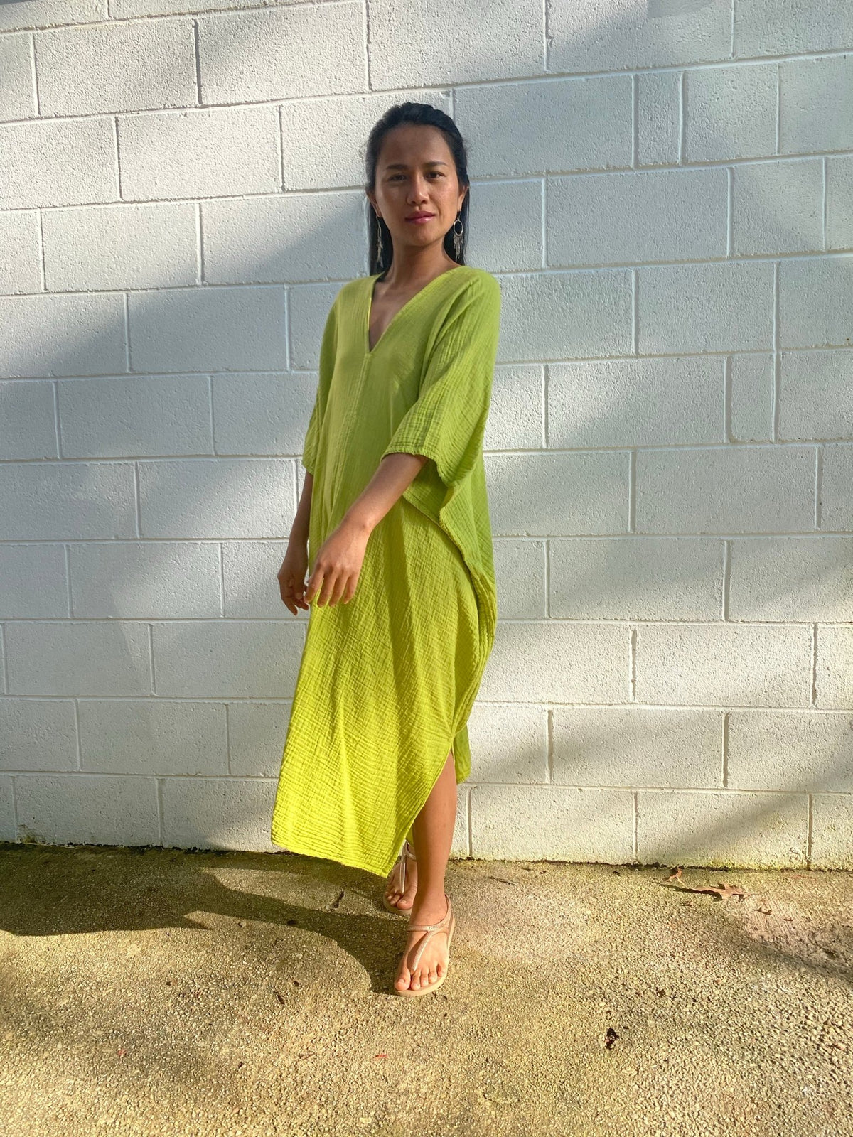 MALA handworks Skye Double Gauze Cotton Midi Kaftan in Light Green