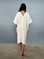 Skye Double Gauze Cotton Midi Kaftan in Natural White - Mala Handworks