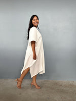 Skye Double Gauze Cotton Midi Kaftan in Natural White - Mala Handworks