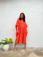 MALA handworks Skye Double Gauze Cotton Midi Kaftan in Orange