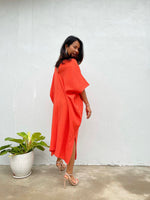 MALA handworks Skye Double Gauze Cotton Midi Kaftan in Orange