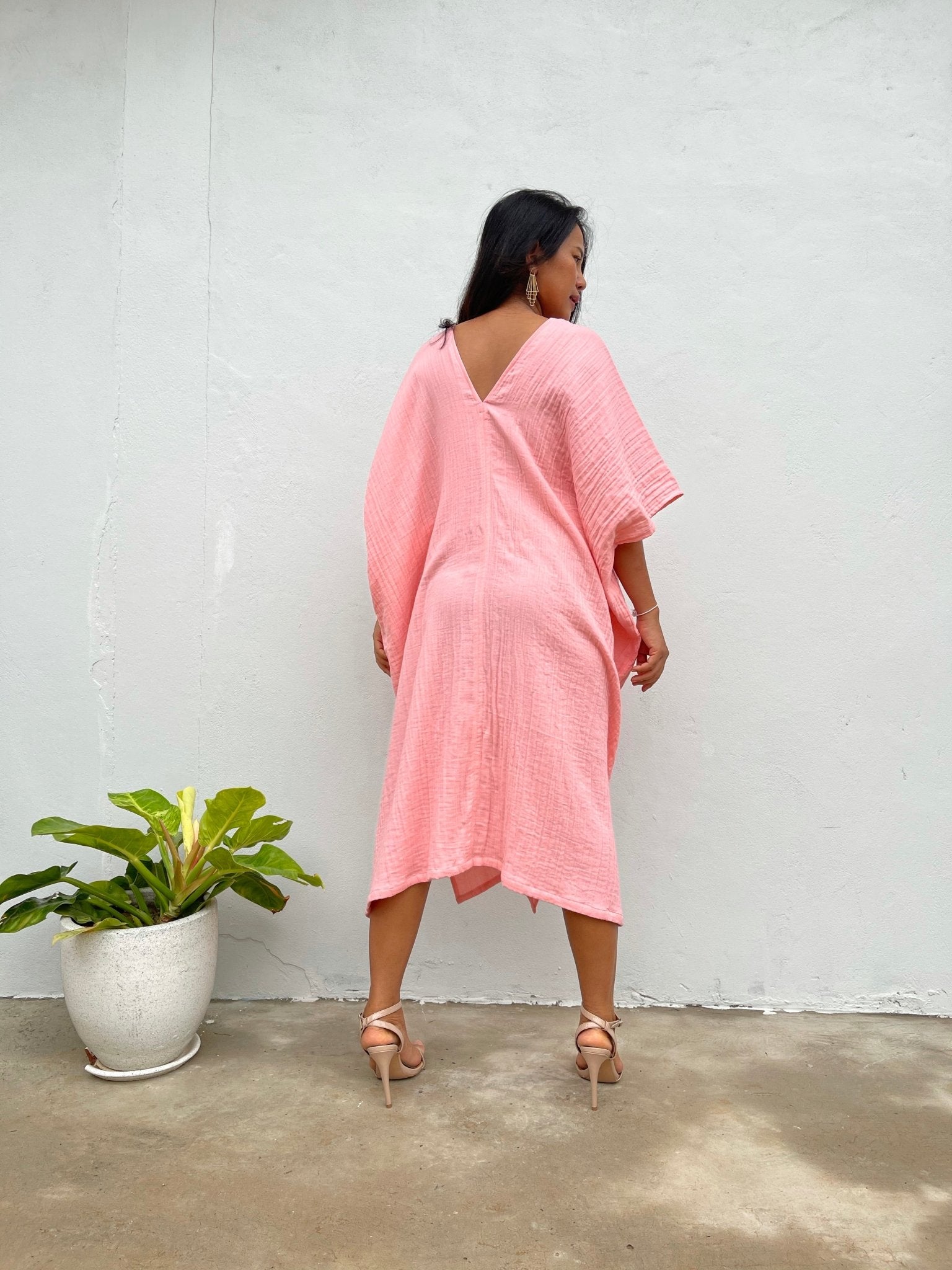 MALA handworks Skye Double Gauze Cotton Midi Kaftan in Pink