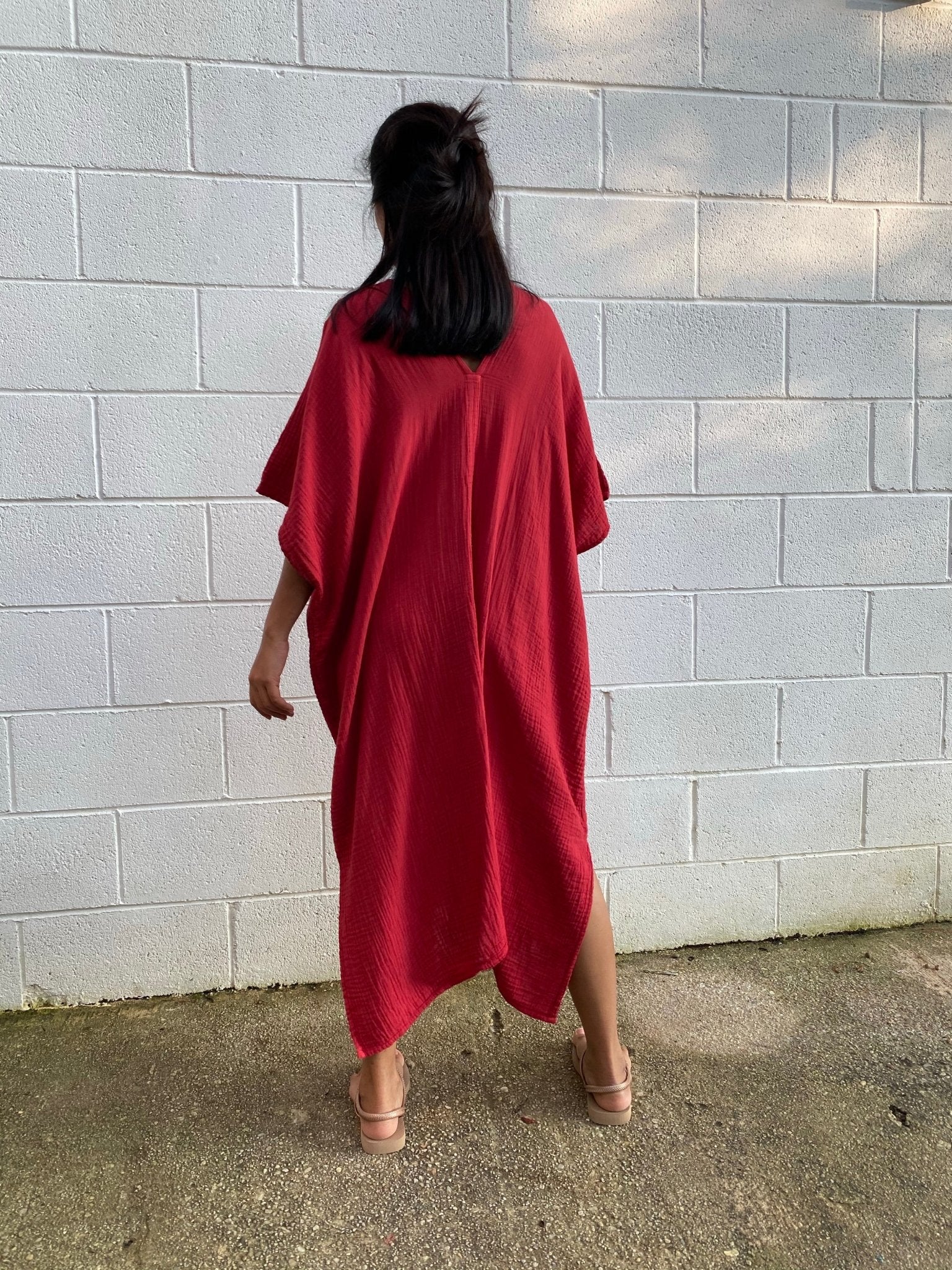 MALA handworks Skye Double Gauze Cotton Midi Kaftan in Red