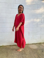 MALA handworks Skye Double Gauze Cotton Midi Kaftan in Red