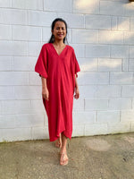MALA handworks Skye Double Gauze Cotton Midi Kaftan in Red