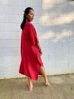 MALA handworks Skye Double Gauze Cotton Midi Kaftan in Red