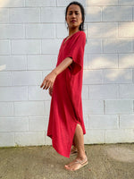 MALA handworks Skye Double Gauze Cotton Midi Kaftan in Red