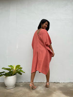 MALA handworks Skye Double Gauze Cotton Midi Kaftan in Salmon Pink