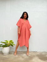 MALA handworks Skye Double Gauze Cotton Midi Kaftan in Salmon Pink