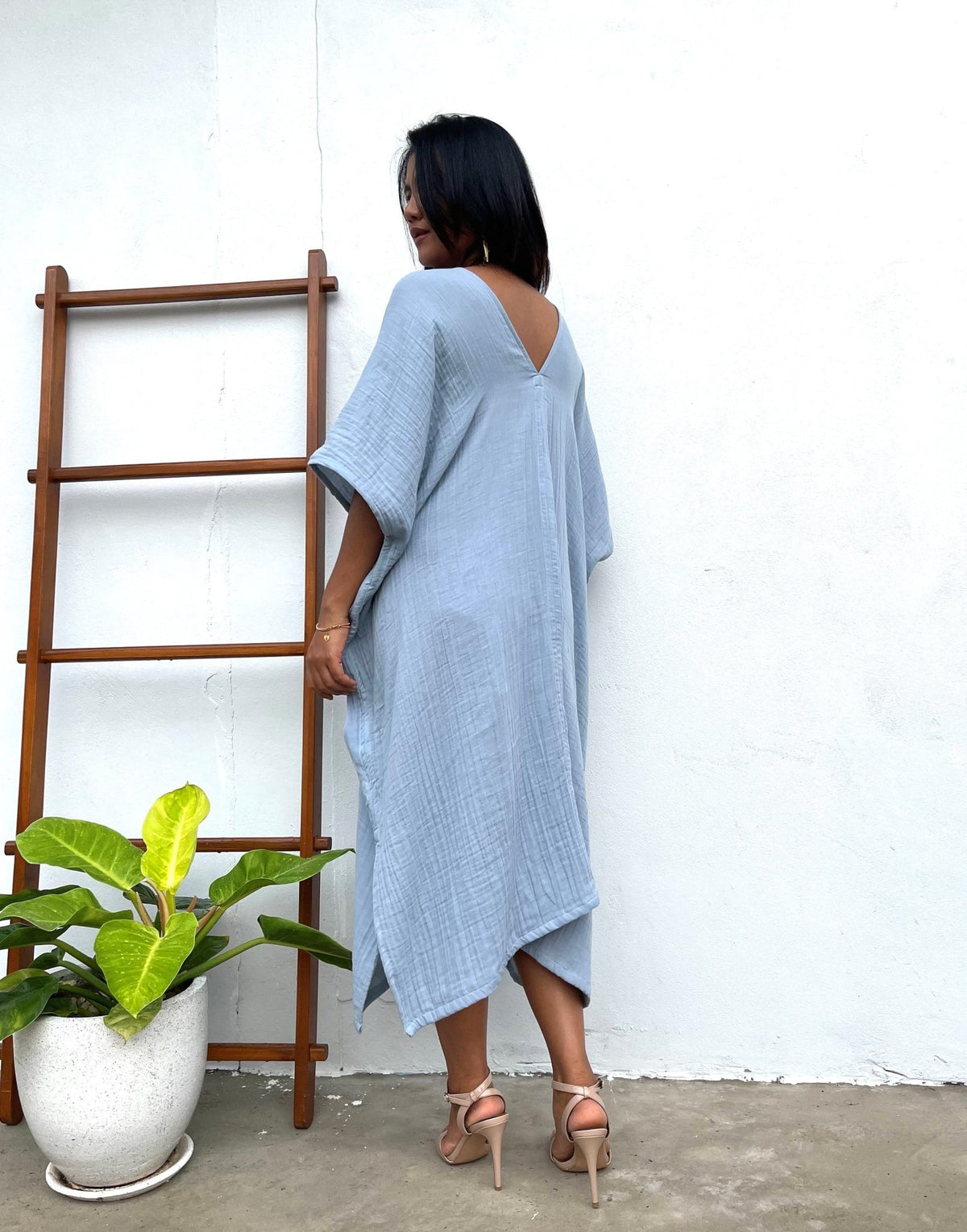 MALA handworks Skye Double Gauze Cotton Midi Kaftan in Willow Blue