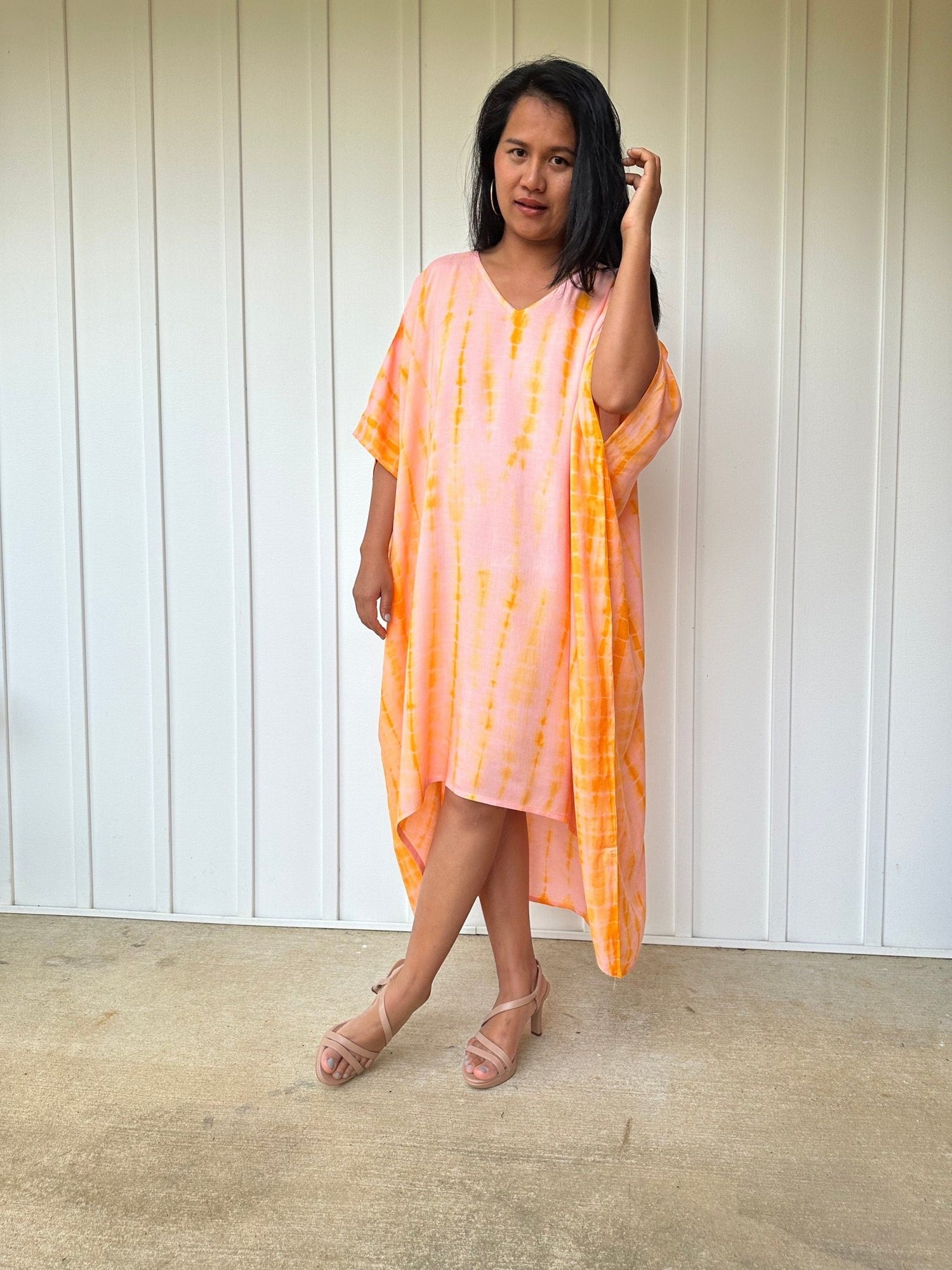 MALA handworks  Stella High Low Kaftan in Orange Tie Dye