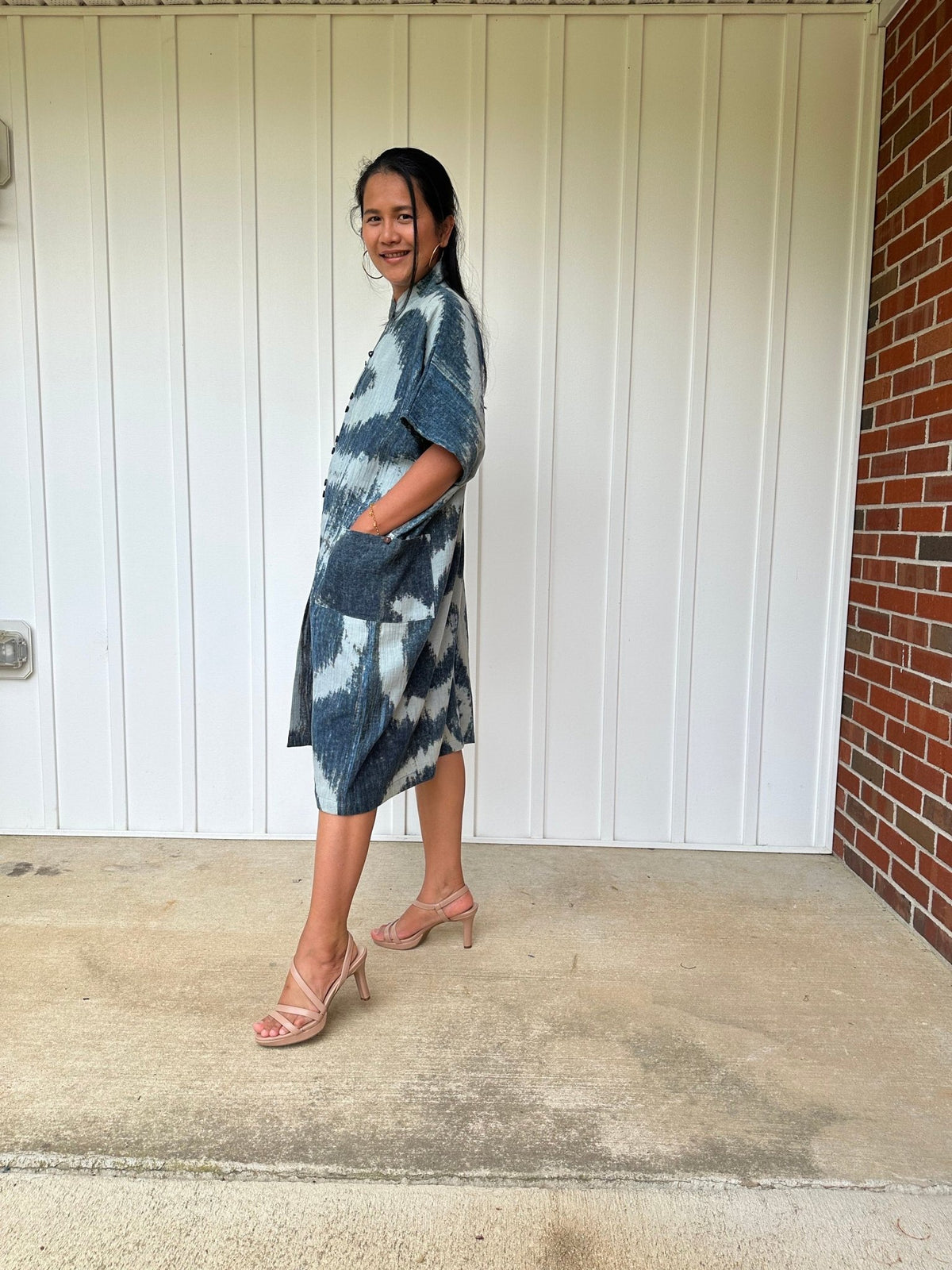 MALA handworks  Uma Hand Painted with Natural Dye Double Gauze Cotton Shirt Dress