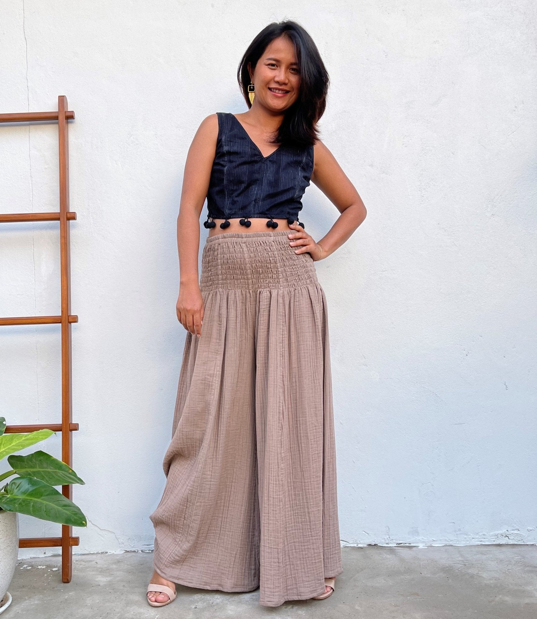 MALA handworks Veda Wide Leg Pants in Earthy Brown
