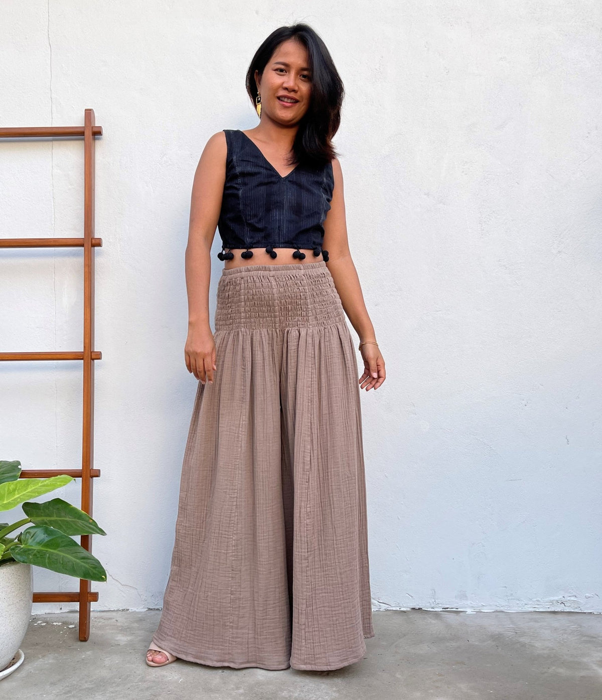 MALA handworks Veda Wide Leg Pants in Earthy Brown