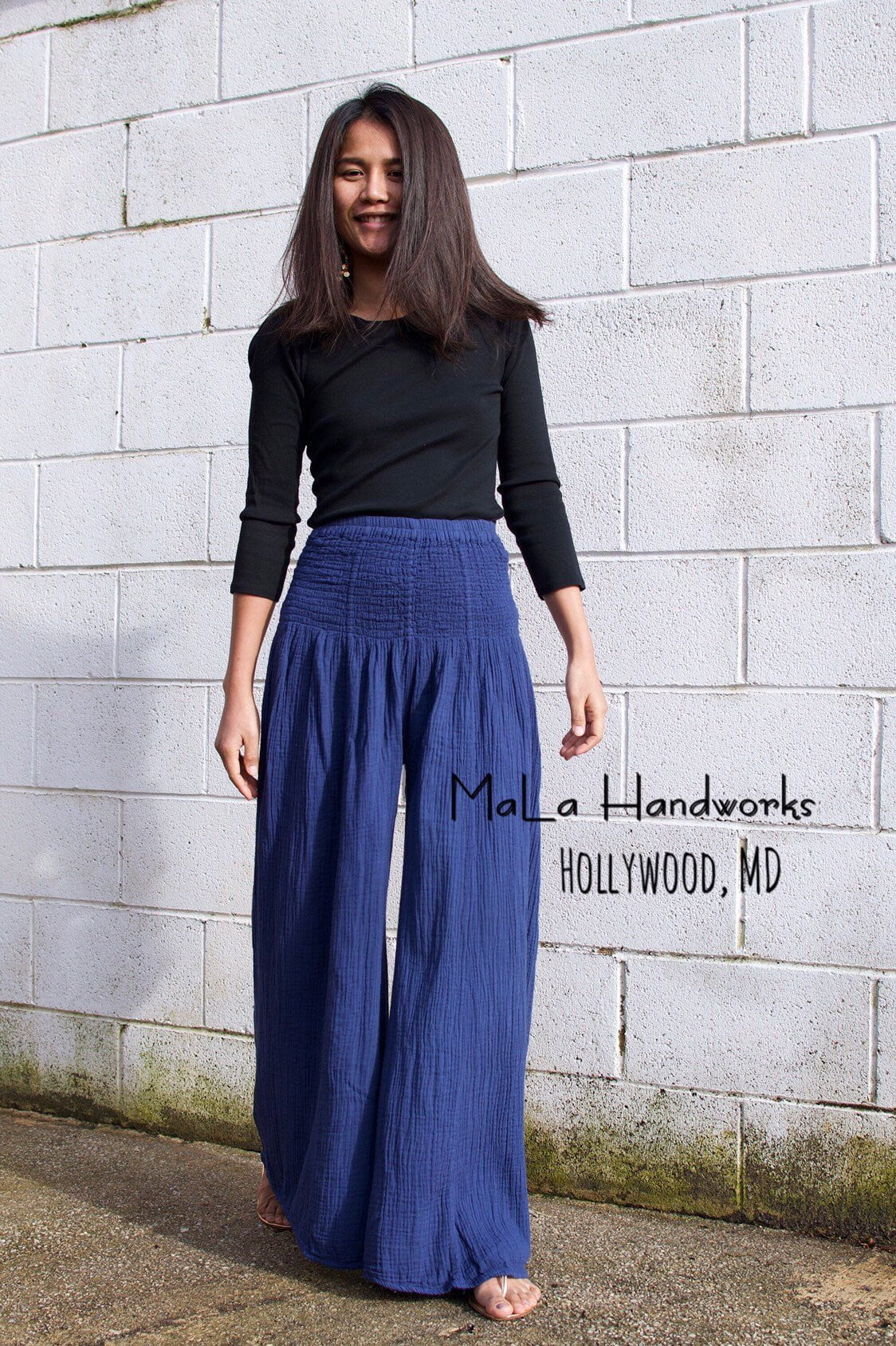MALA handworks  Veda Wide Leg Pants in Indigo Blue