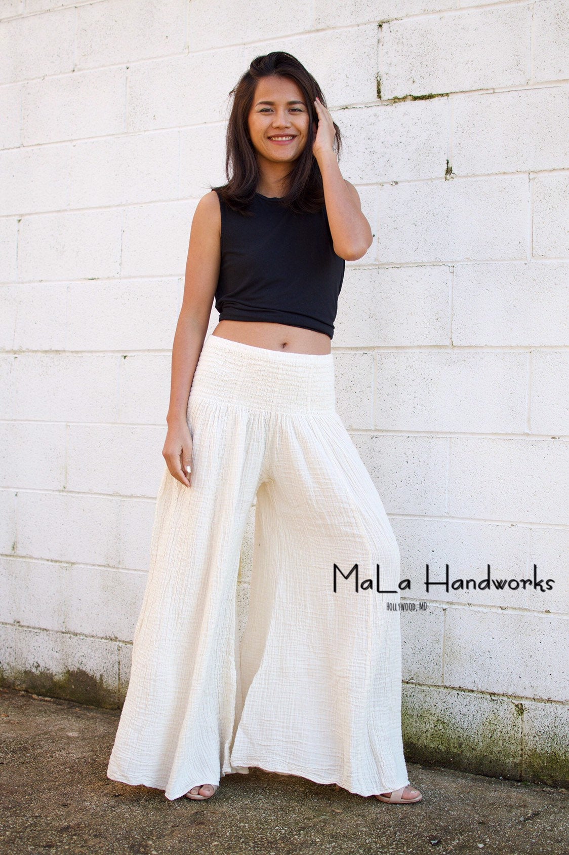 MALA handworks Veda Wide Leg Pants in Natural White