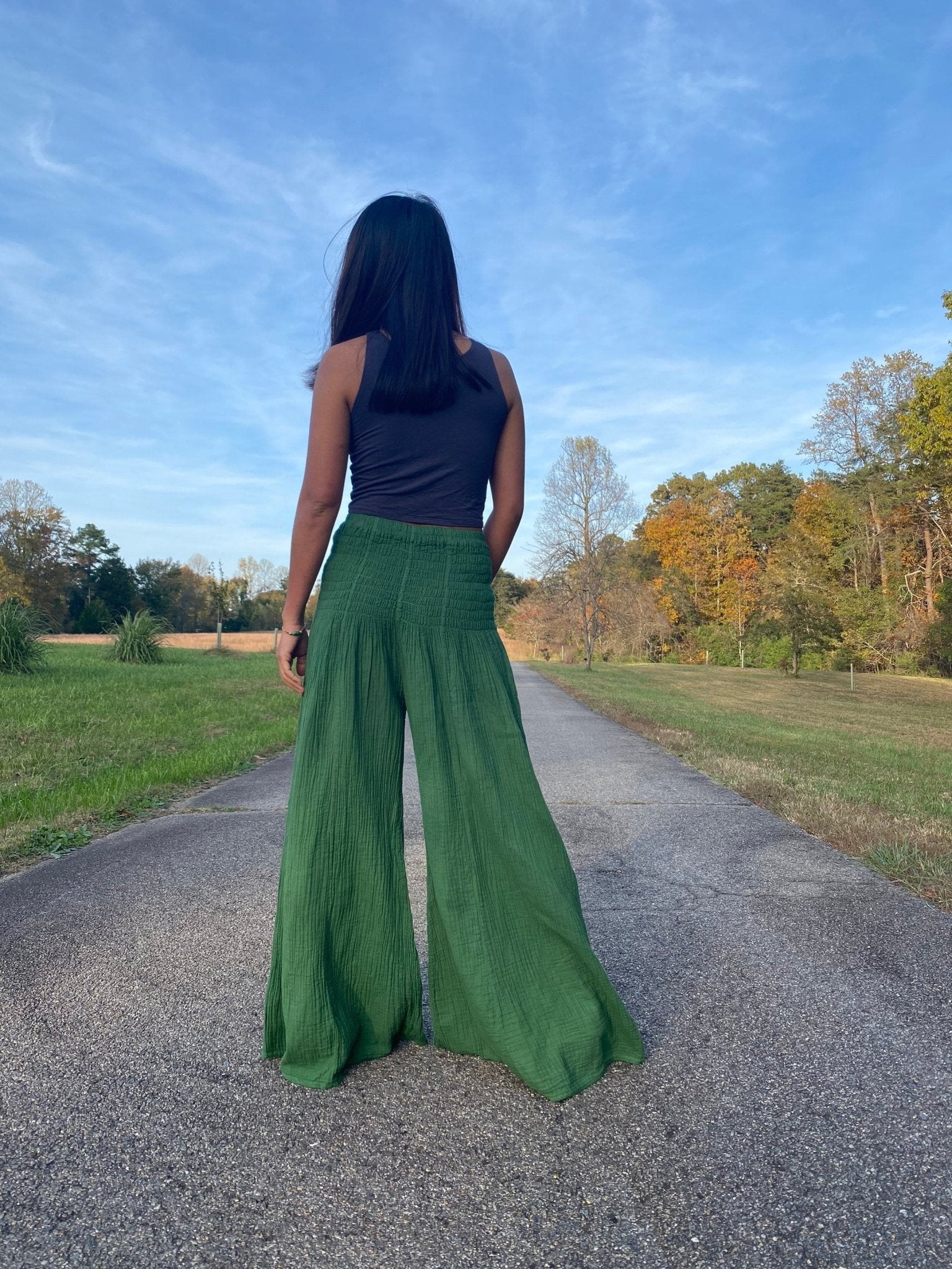 MALA handworks  Veda Wide Leg Pants in Pine Green