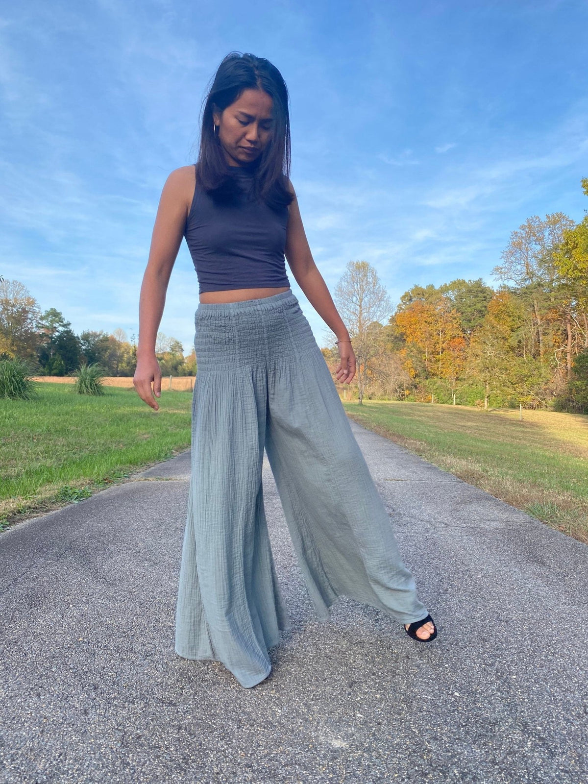 MALA handworks  Veda Wide Leg Pants in Sage Gray