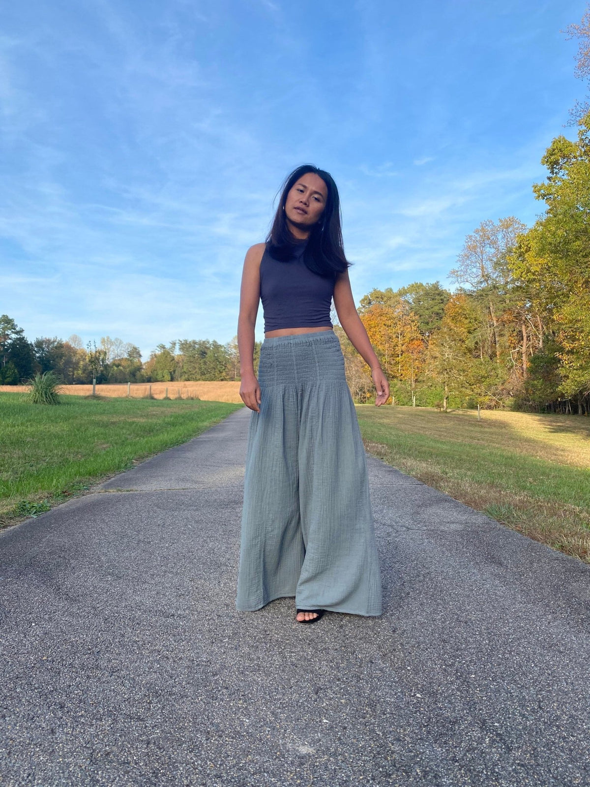 MALA handworks  Veda Wide Leg Pants in Sage Gray