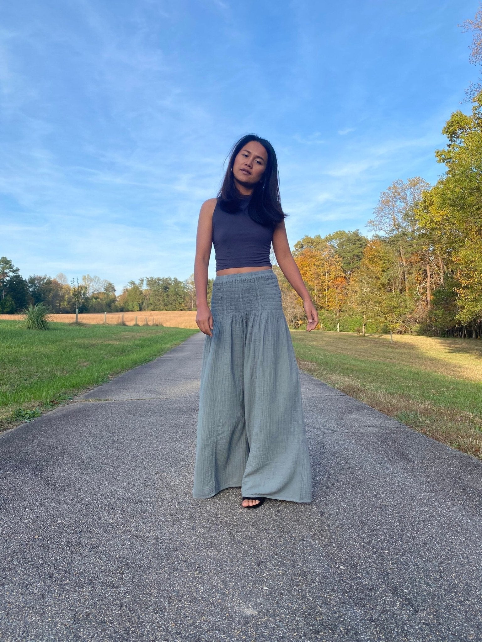 MALA handworks  Veda Wide Leg Pants in Sage Gray