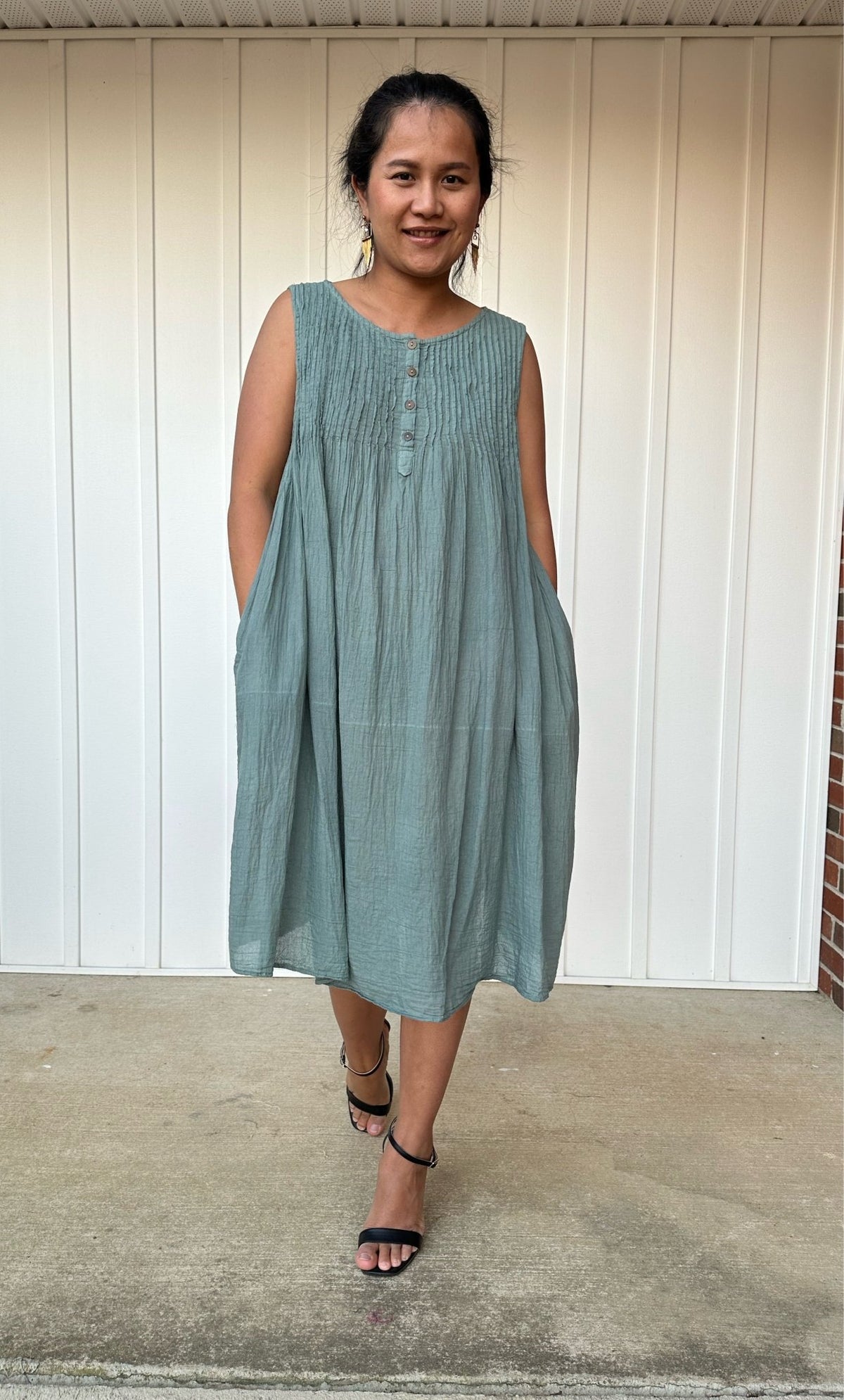 MALA handworks Wowwa Mini dress in Sage Green and Hand Crochet