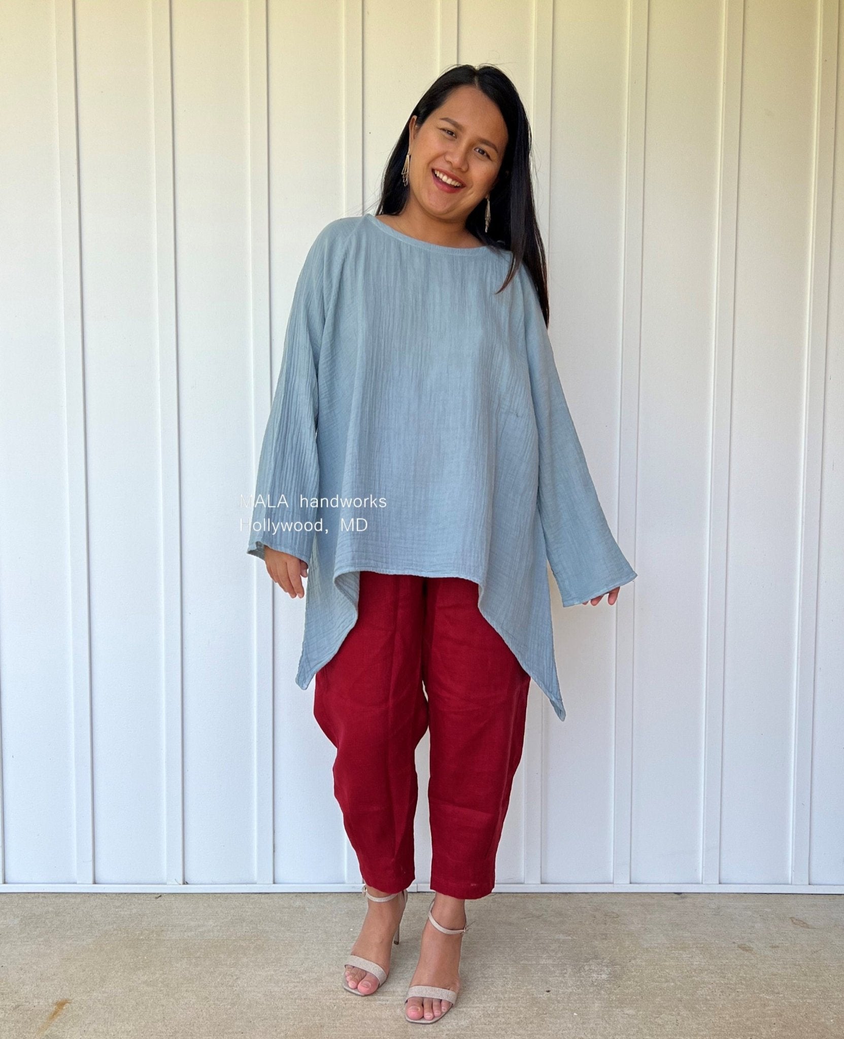 MALA handworks  Xia Long Blouse in Sage Blue