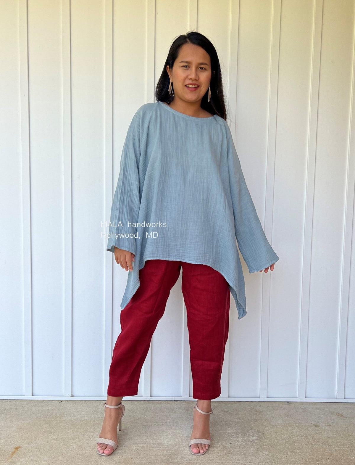 MALA handworks  Xia Long Blouse in Sage Blue