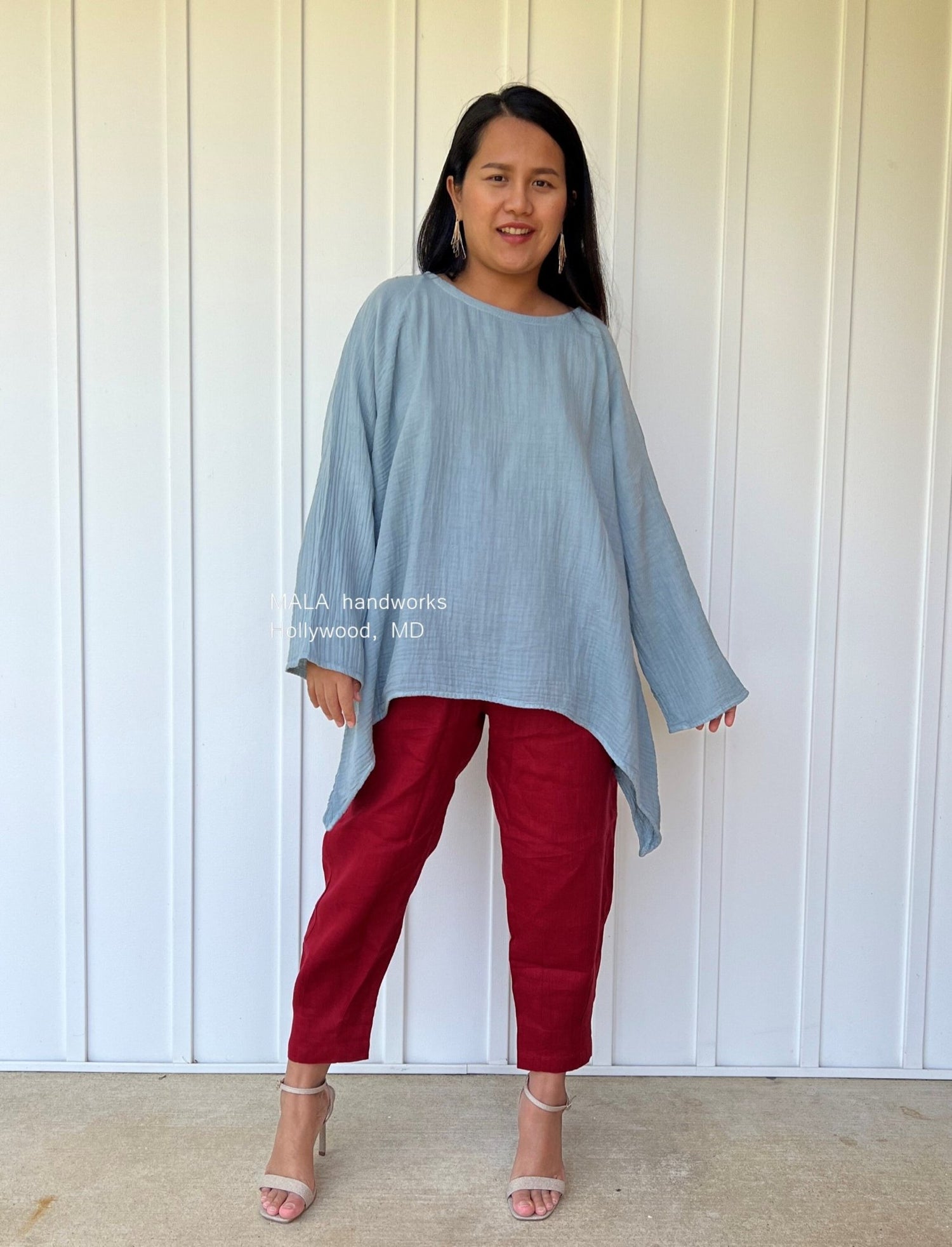MALA handworks  Xia Long Blouse in Sage Blue