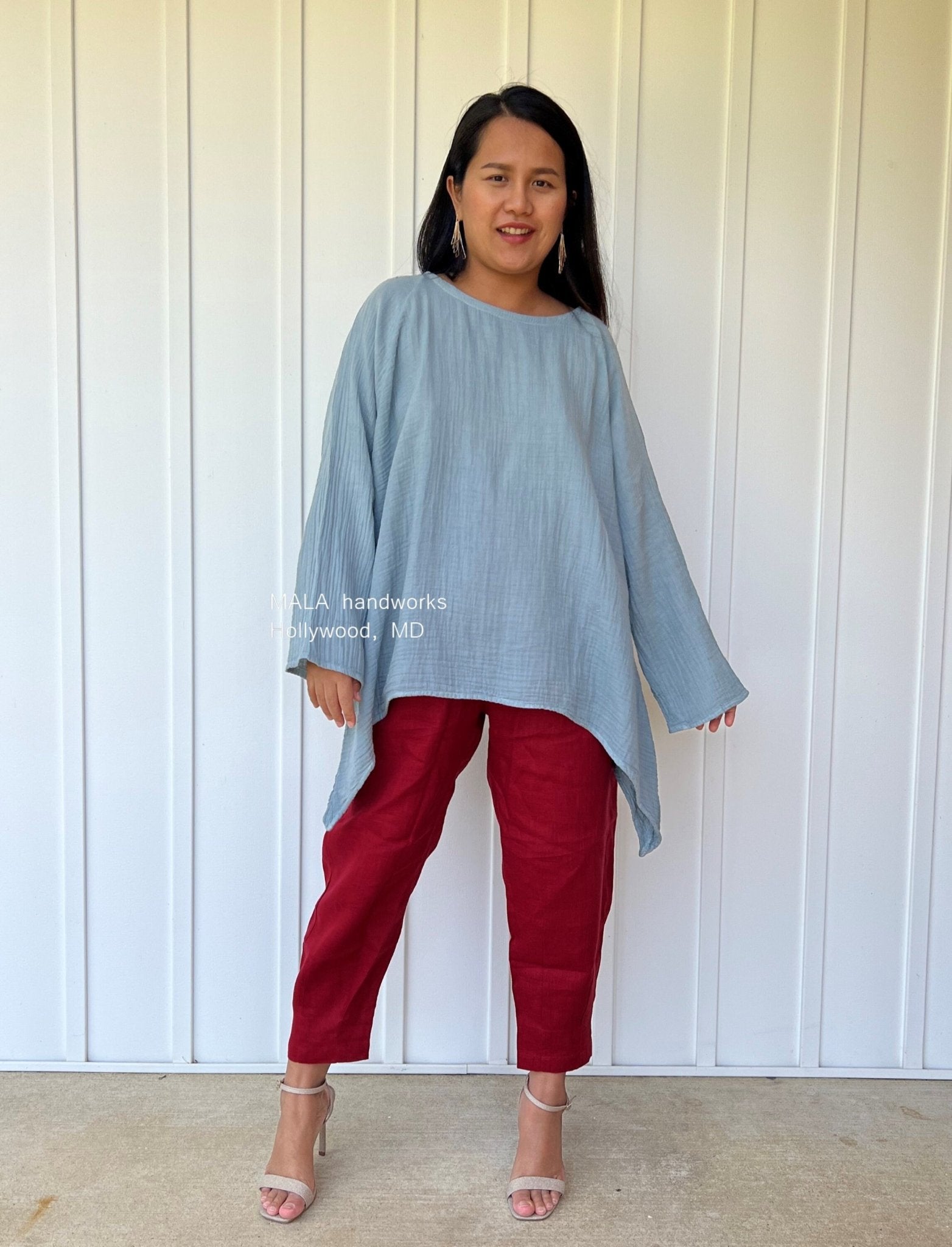 MALA handworks  Xia Long Blouse in Sage Blue