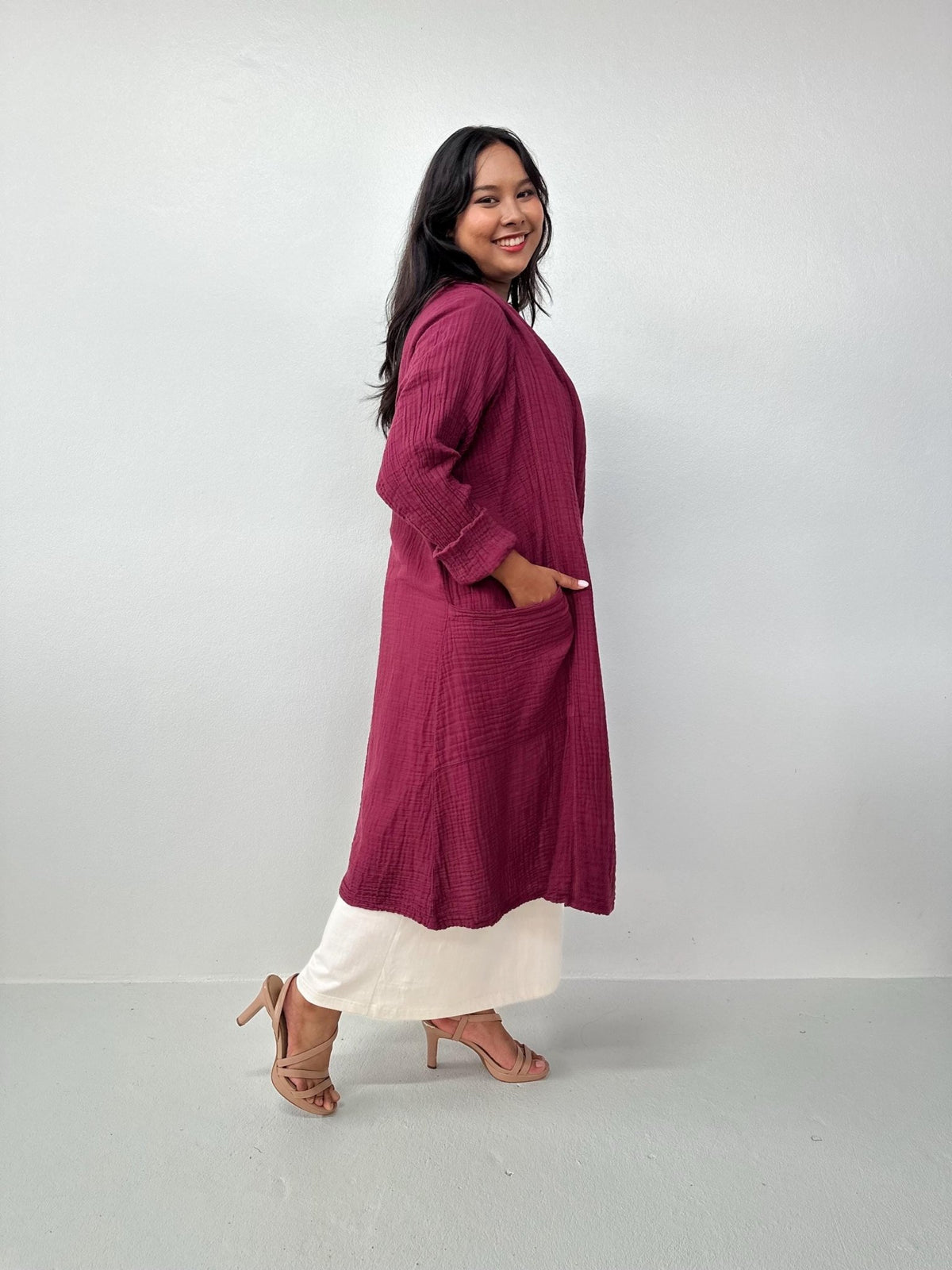 Mala Handworks Yara Open Cardigan in Merlot