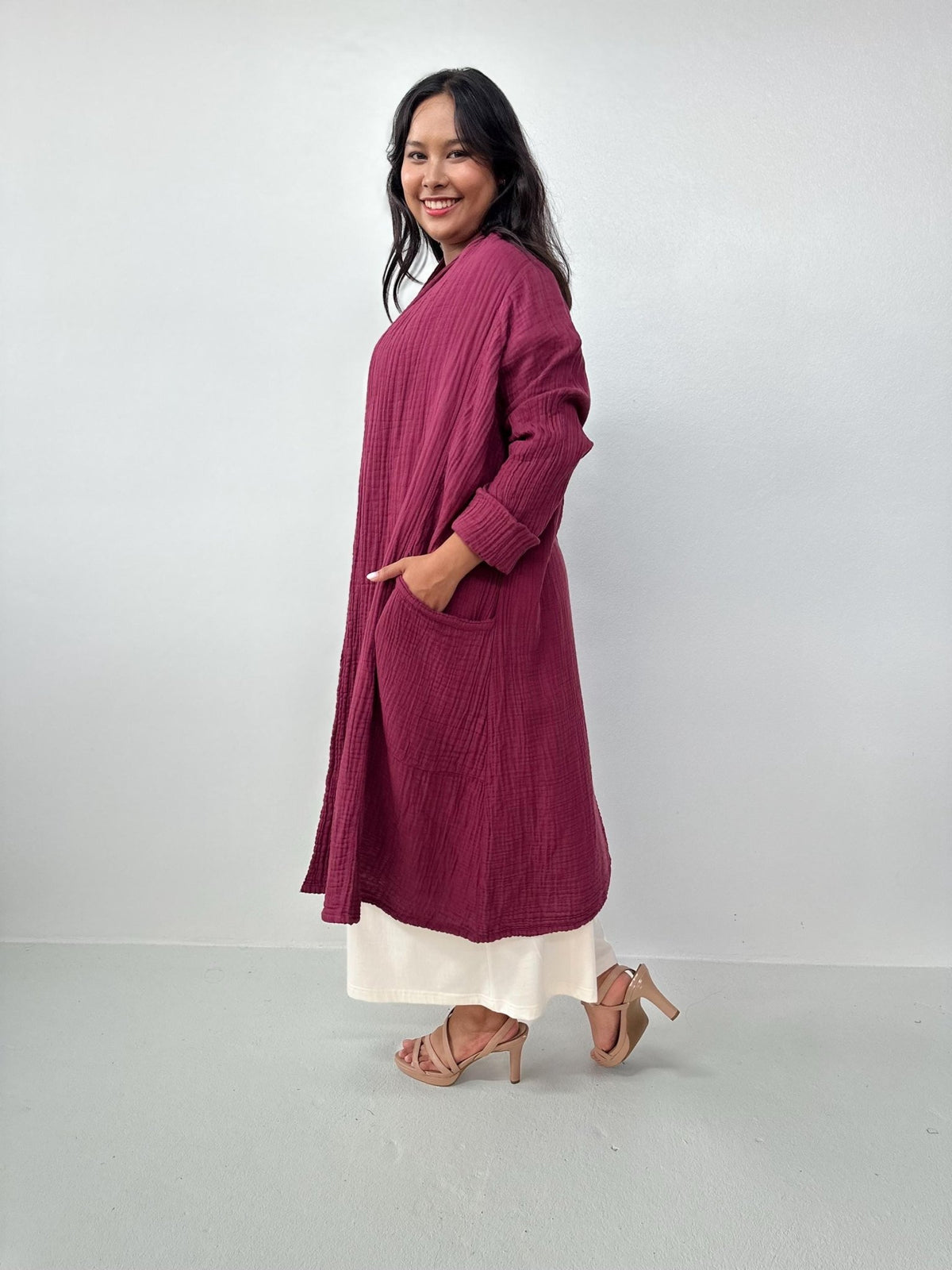 Mala Handworks Yara Open Cardigan in Merlot
