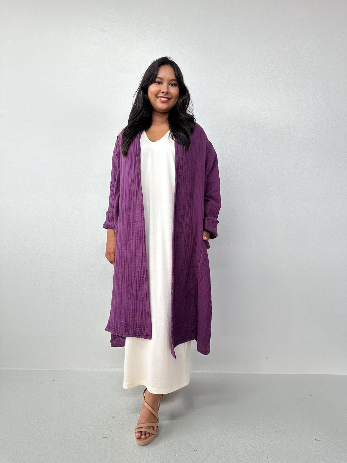 Mala Handworks Yara Open Cardigan in Plum