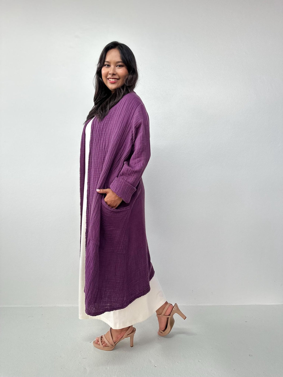 Mala Handworks Yara Open Cardigan in Plum